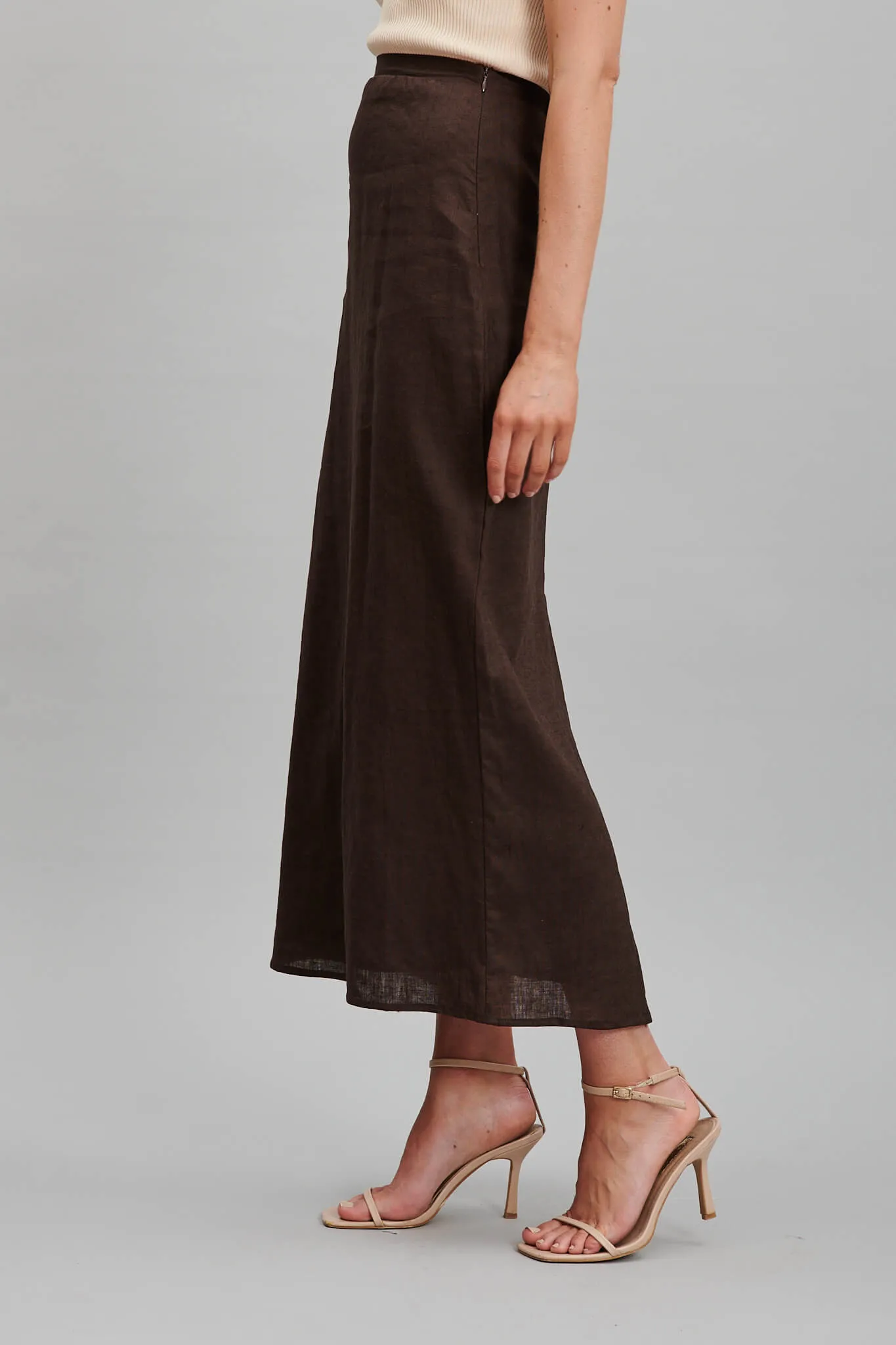 Milah Maxi Skirt In Chocolate Brown Pure Linen sold by St Frock product image thumbnail 3