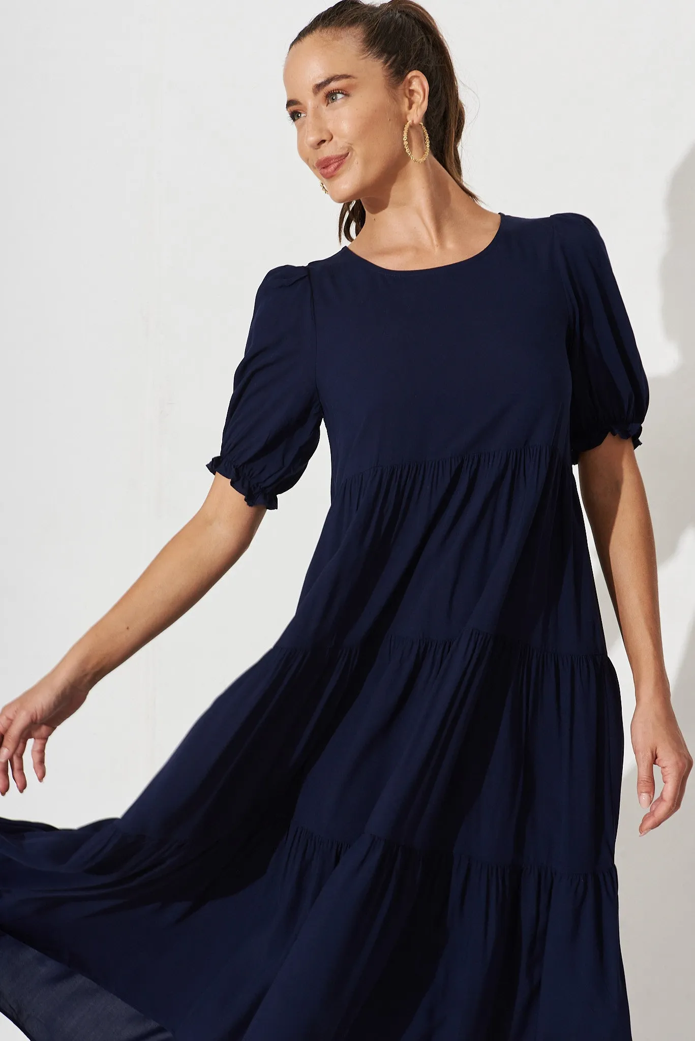 Nevi Tiered Midi Dress In Navy sold by St Frock product image thumbnail 3