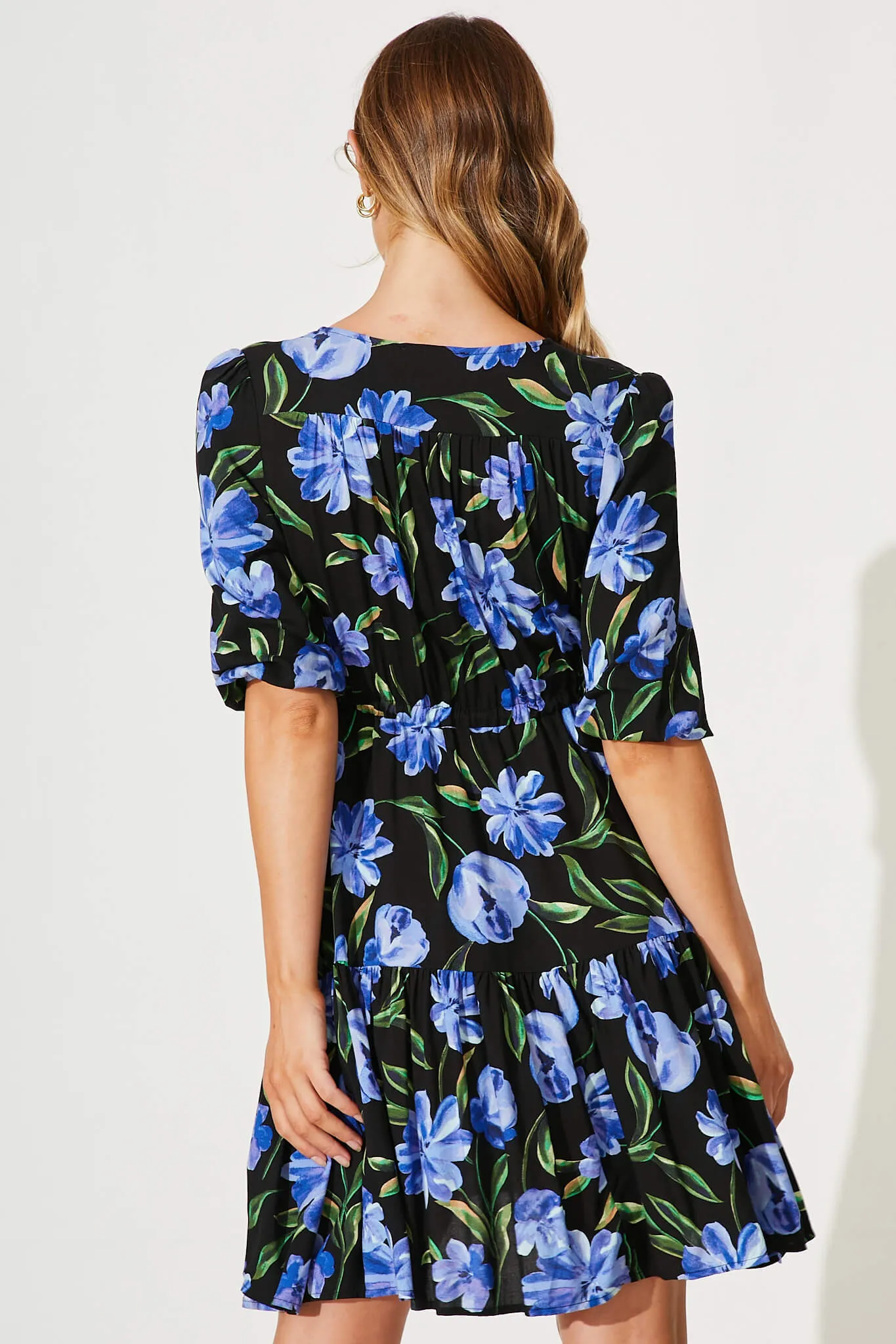 Nicolette Dress In Black With Blue Floral sold by St Frock product image thumbnail 4