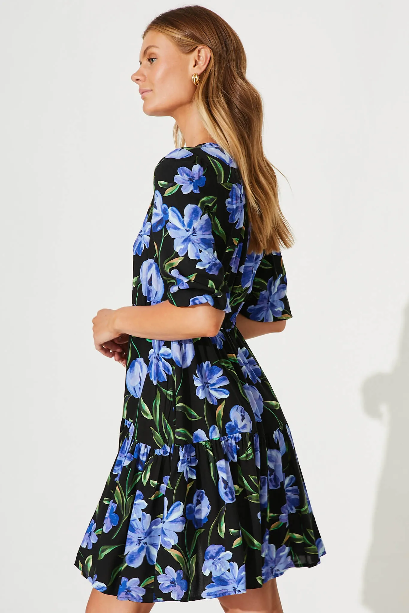 Nicolette Dress In Black With Blue Floral sold by St Frock product image thumbnail 3