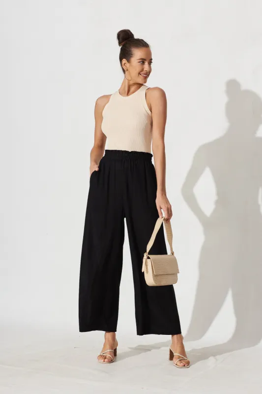 Nicole Pant In Black Linen Blend sold by St Frock