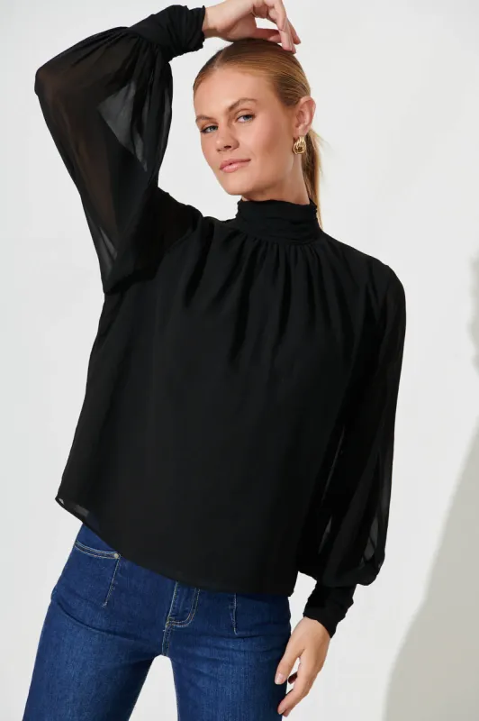 Wishful Top In Black Chiffon sold by St Frock