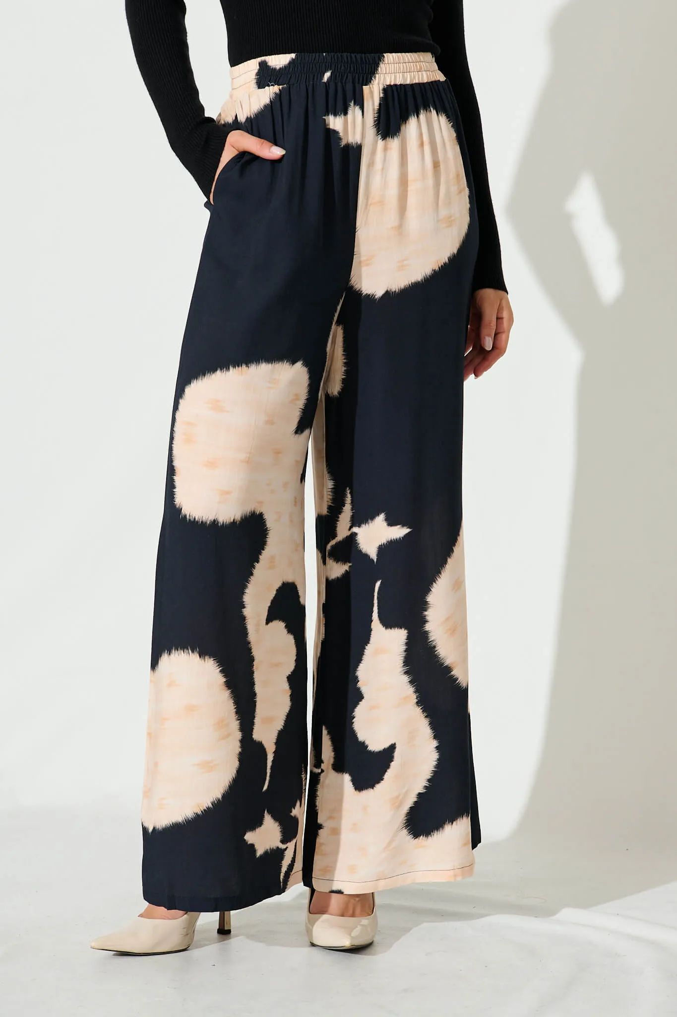 Frances Pant In Ink With Peach Linen Blend sold by St Frock