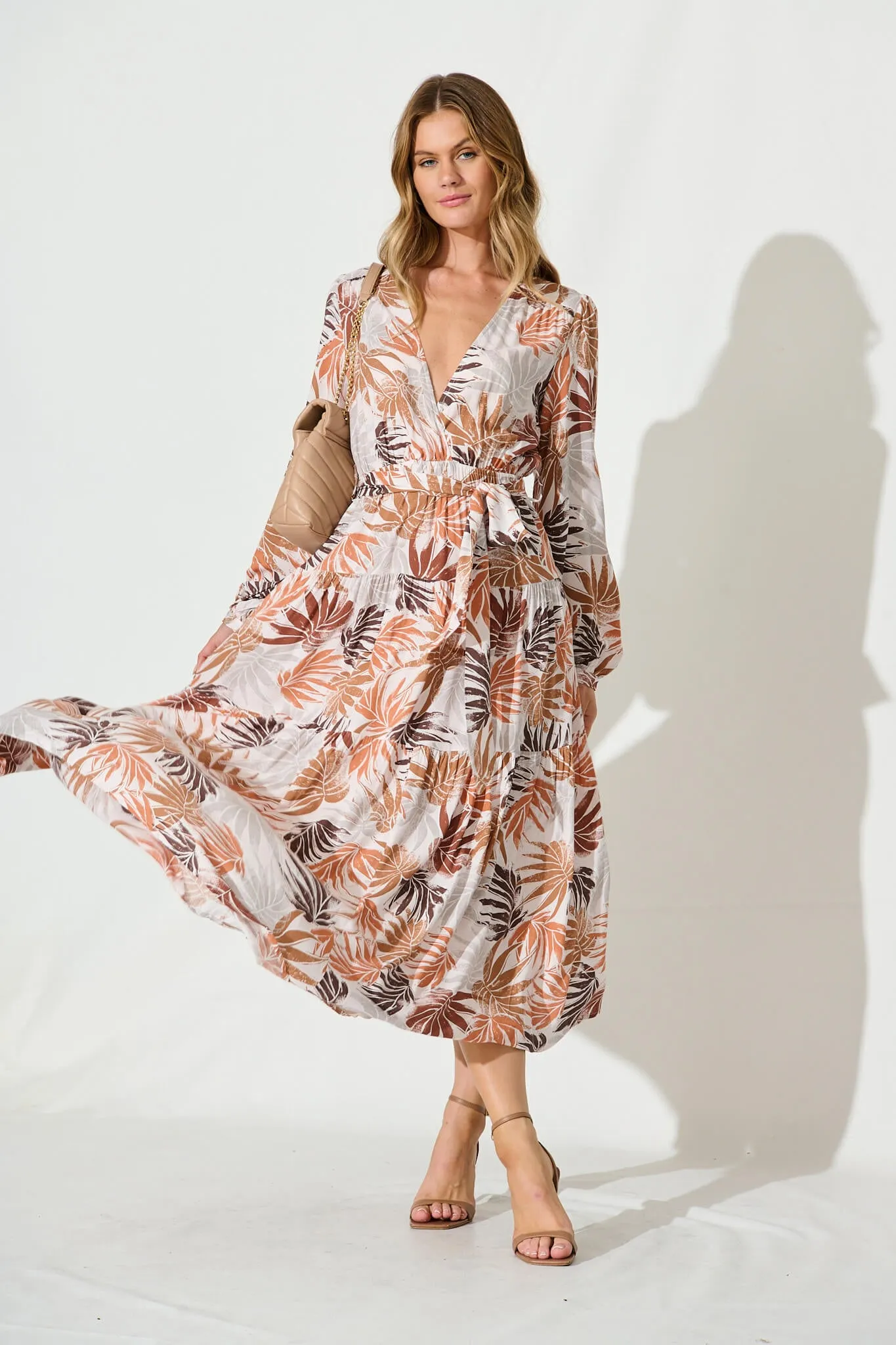 Bridie Maxi Dress In Brown Leaf Print sold by St Frock product image thumbnail 5