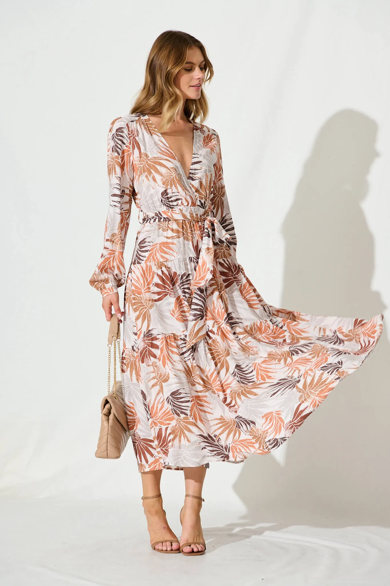 Bridie Maxi Dress In Brown Leaf Print sold by St Frock