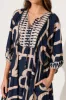 Barrymore Midi Smock Dress In Navy With Beige Border Print sold by St Frock