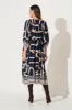 Barrymore Midi Smock Dress In Navy With Beige Border Print sold by St Frock