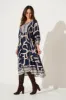 Barrymore Midi Smock Dress In Navy With Beige Border Print sold by St Frock
