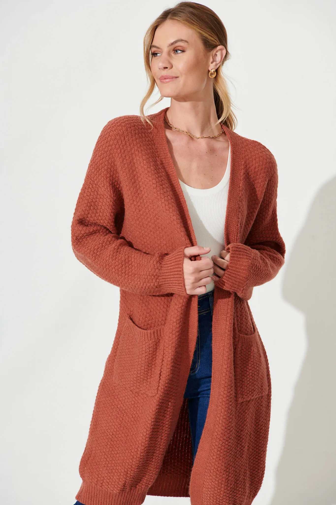 Arvon Knit Cardigan In Rust Wool Blend sold by St Frock product image thumbnail 2