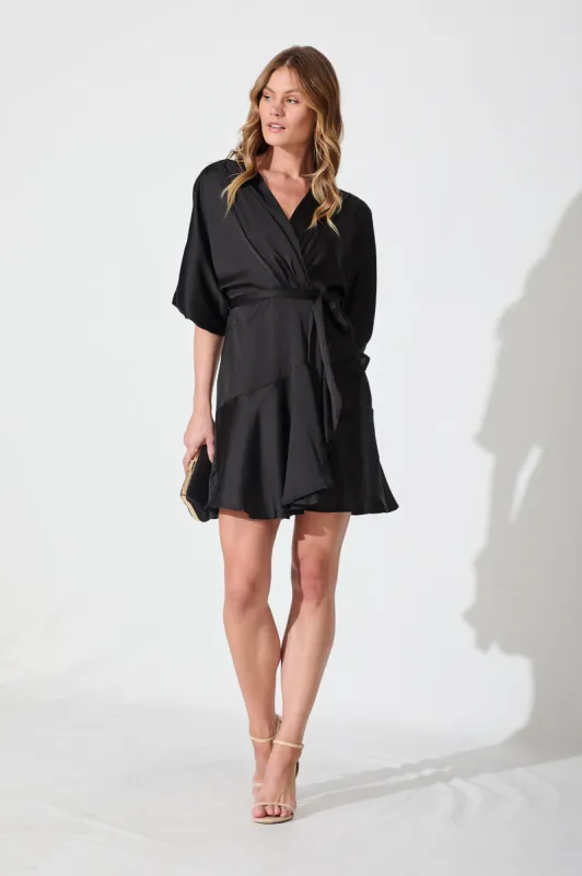 Brylie Dress In Black Satin sold by St Frock