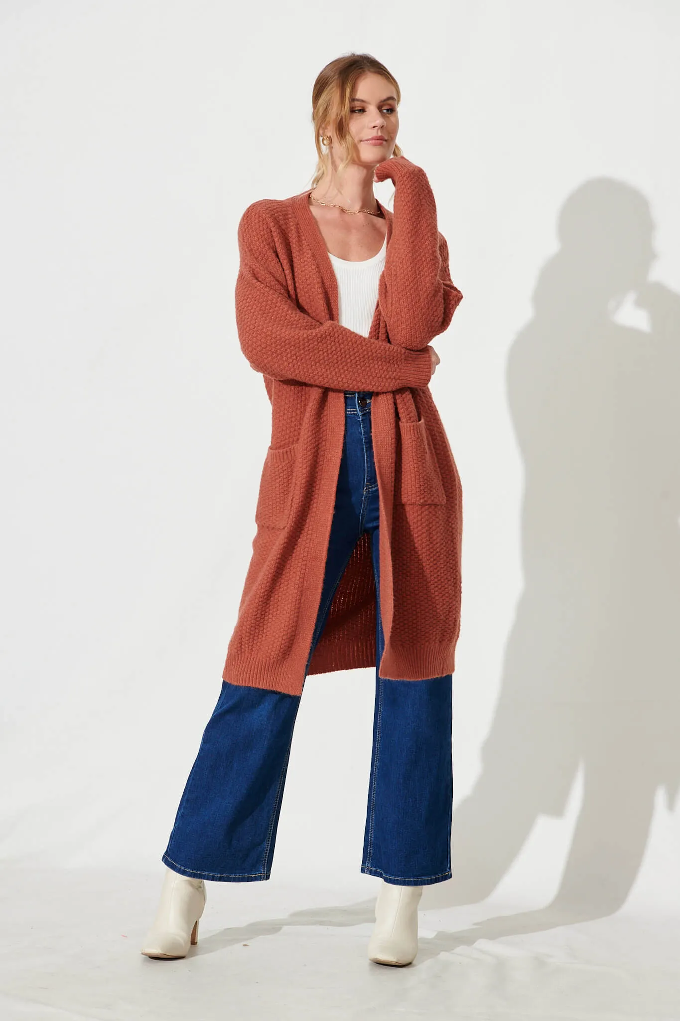 Arvon Knit Cardigan In Rust Wool Blend sold by St Frock