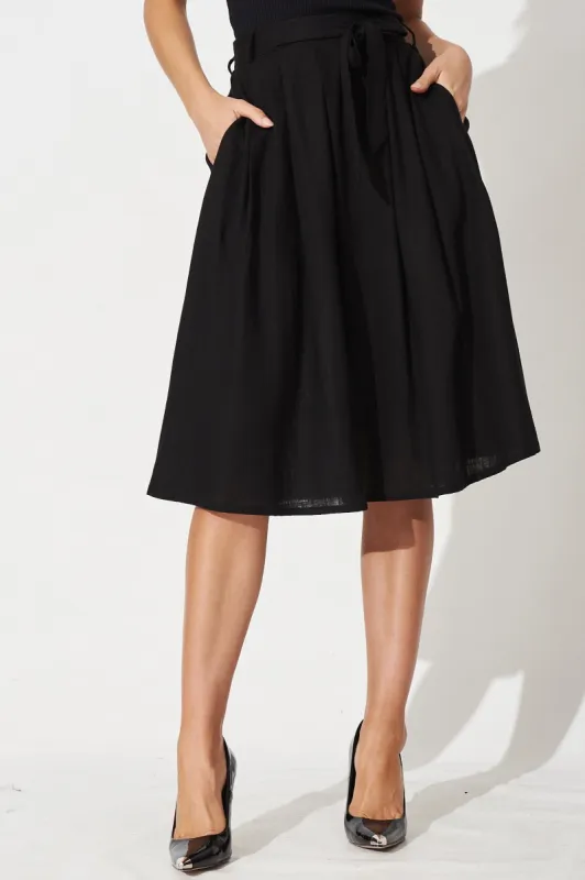 Bailey Midi Skirt In Black Linen sold by St Frock
