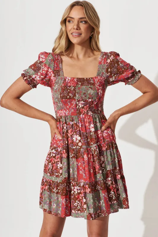 Sevilla Dress In Red Multi Patchwork Floral sold by St Frock