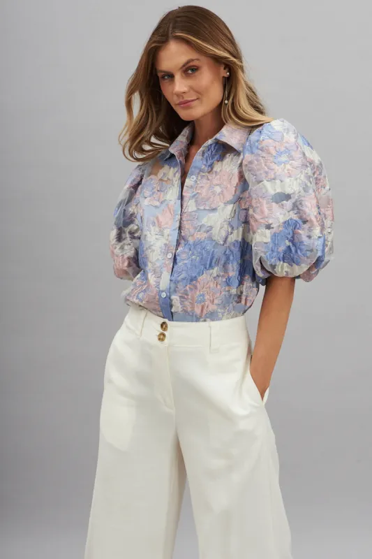 Lavish Shirt In Silver With Pink And Lilac Organza Floral sold by St Frock