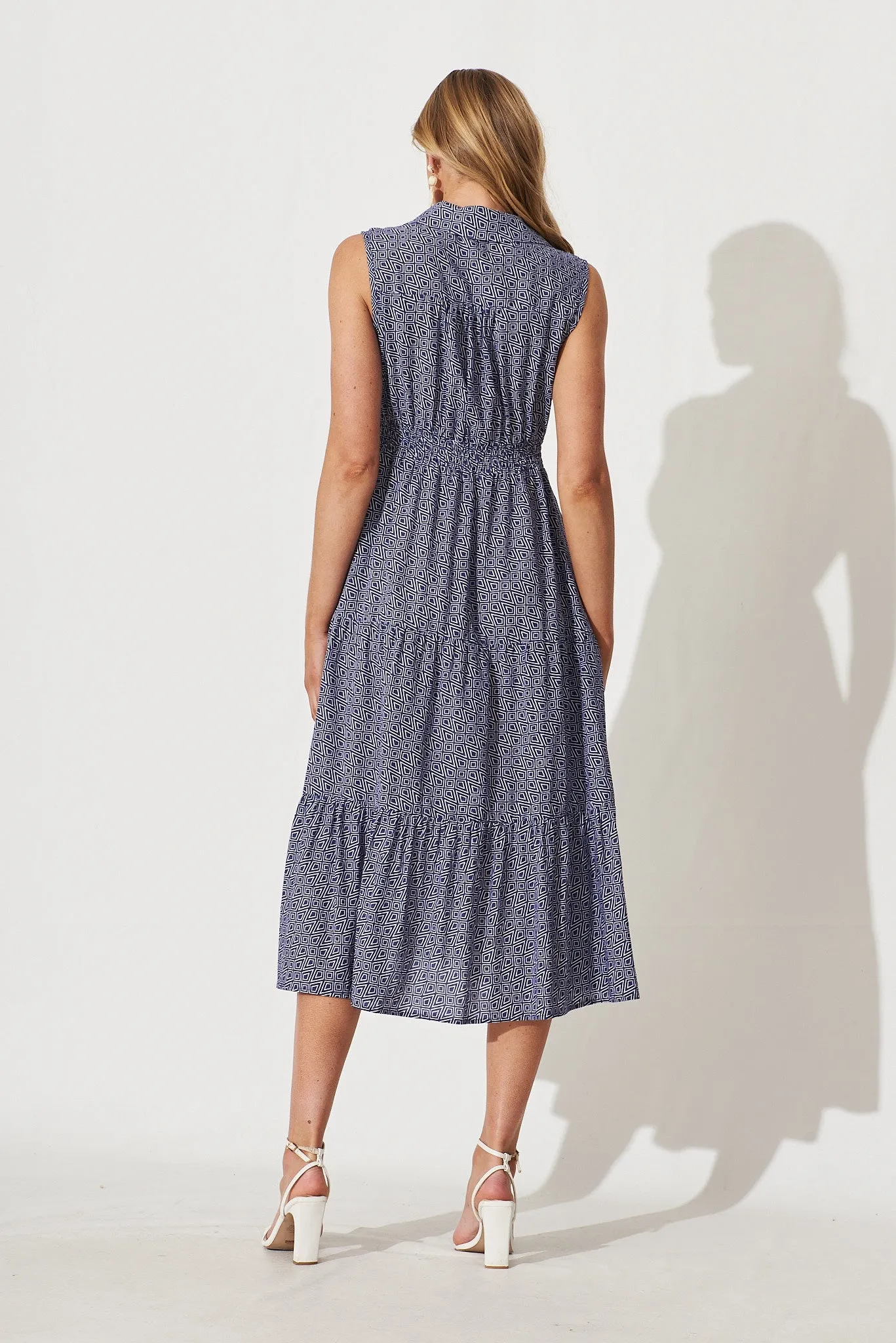 Delfino Midi Dress In Navy With White Geometric Print sold by St Frock product image thumbnail 4