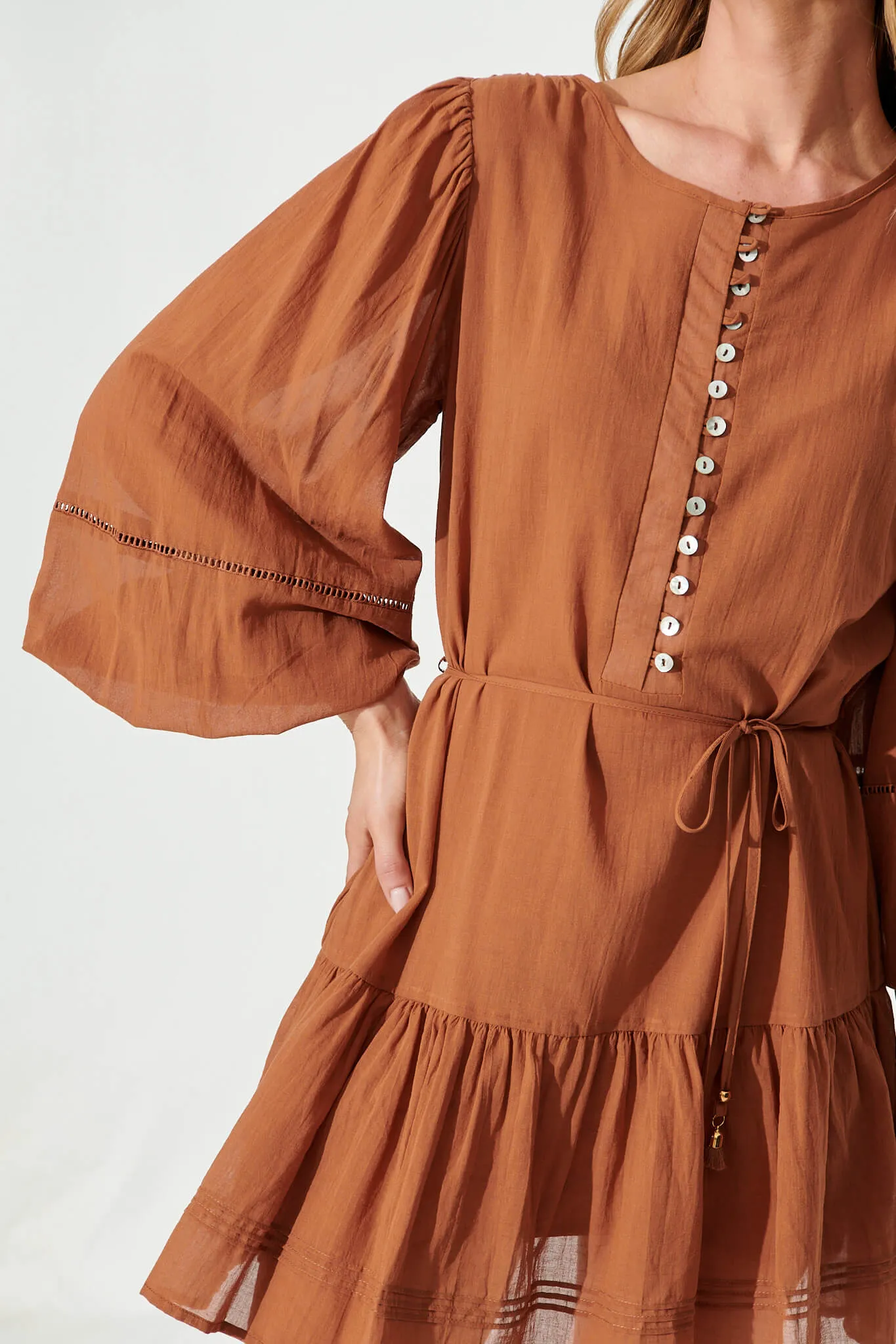 Bella Dress In Tan Cotton sold by St Frock product image thumbnail 5