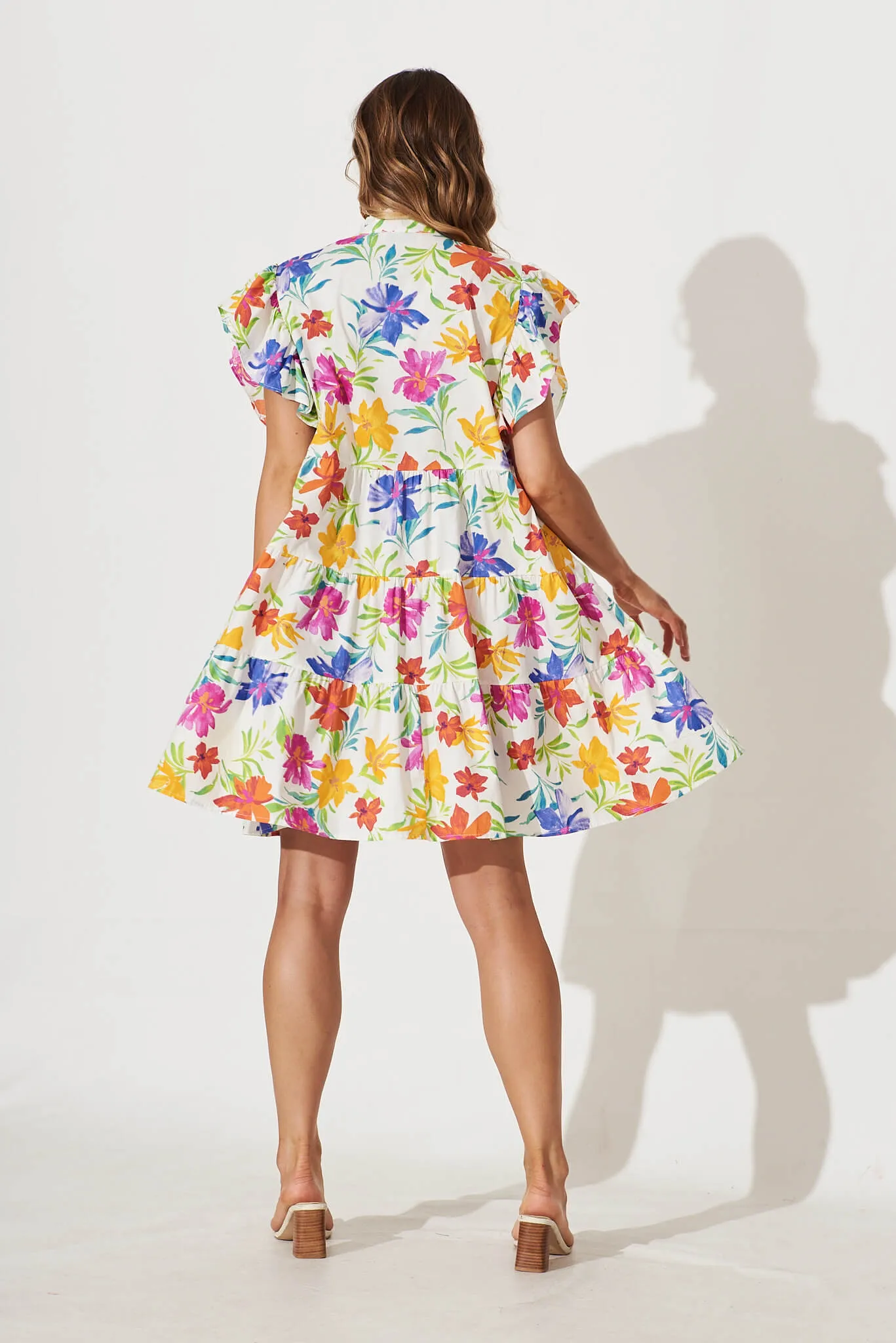 Sarita Smock Dress In White With Bright Floral Print Cotton sold by St Frock product image thumbnail 4