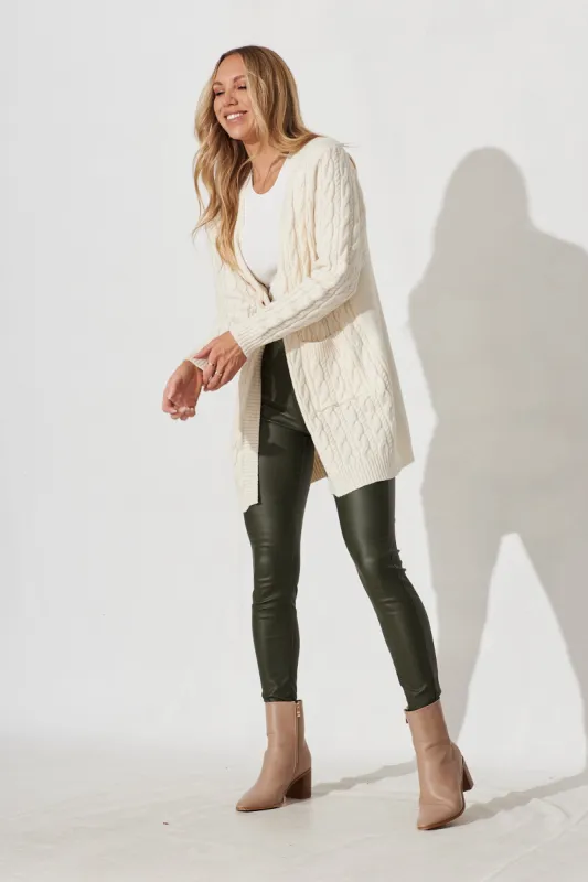 Goldington Knit Cardigan In Winter White Wool Blend sold by St Frock