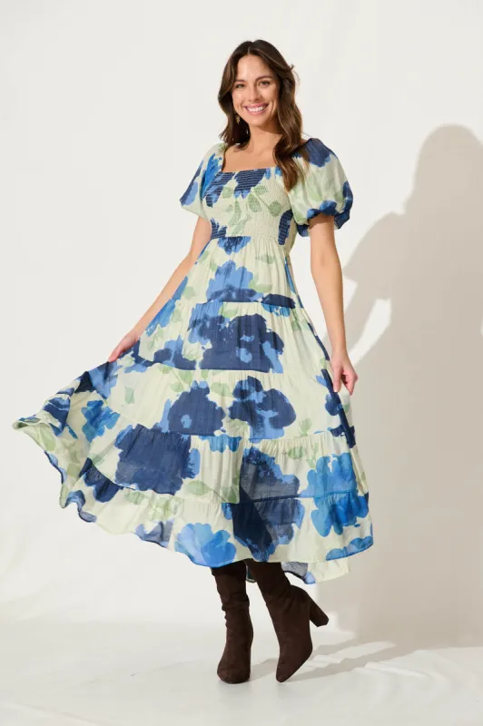 Reina Midi Dress In Blue Floral sold by St Frock