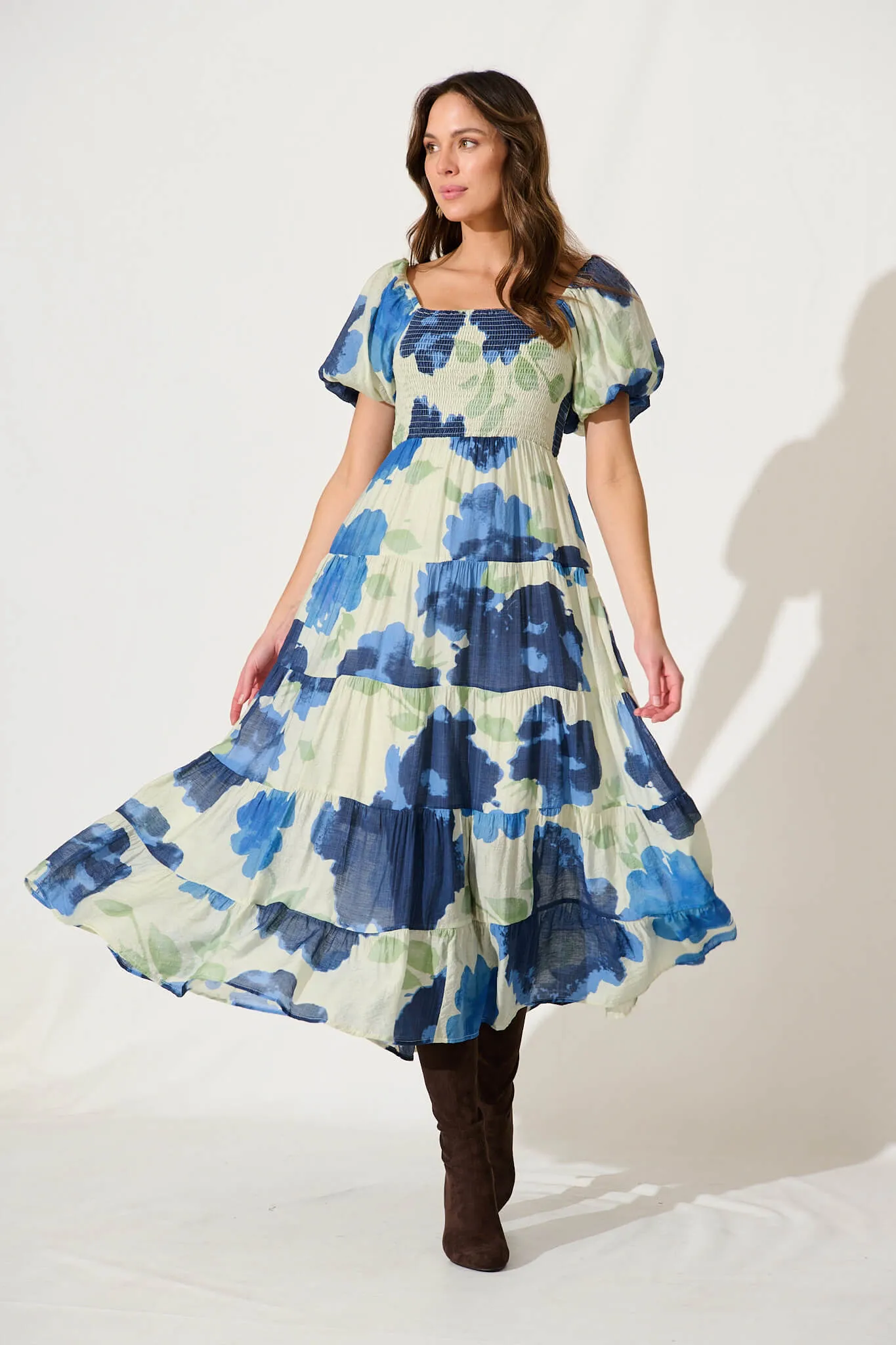 Reina Midi Dress In Blue Floral sold by St Frock product image thumbnail 5
