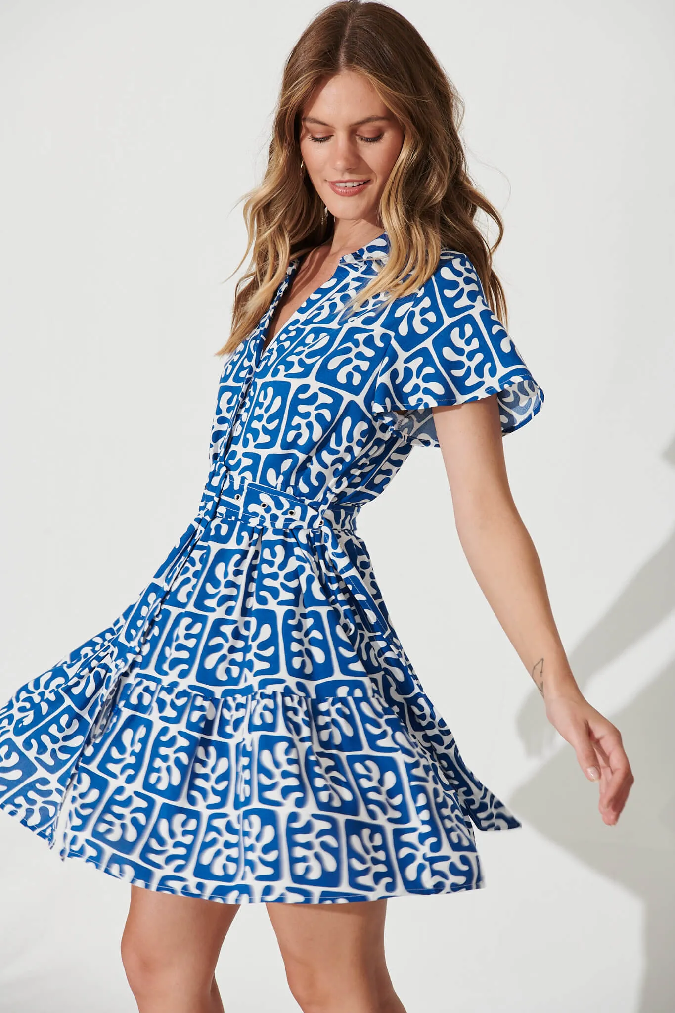 Notting Hill Shirt Dress In Cobalt And White Print sold by St Frock product image thumbnail 4