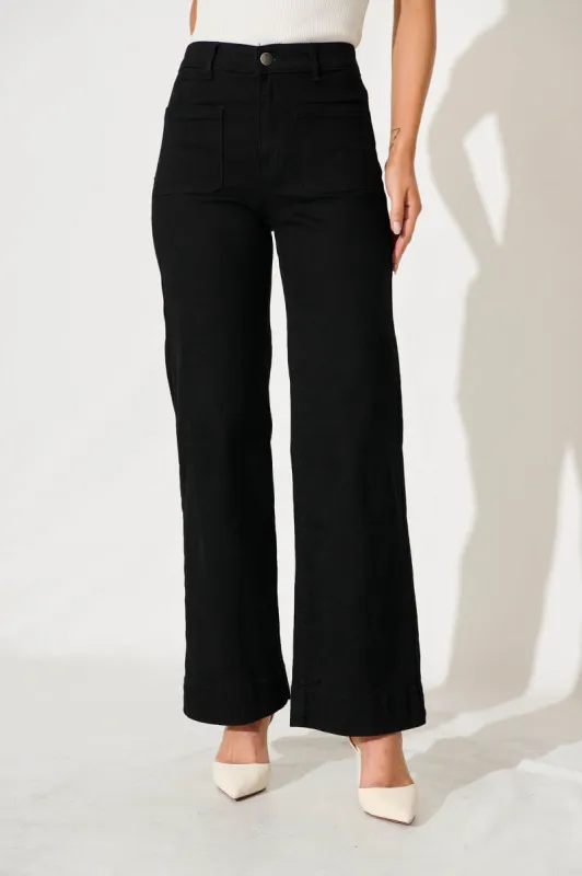 Juan High Rise Wide Leg Jean In Black Denim sold by St Frock