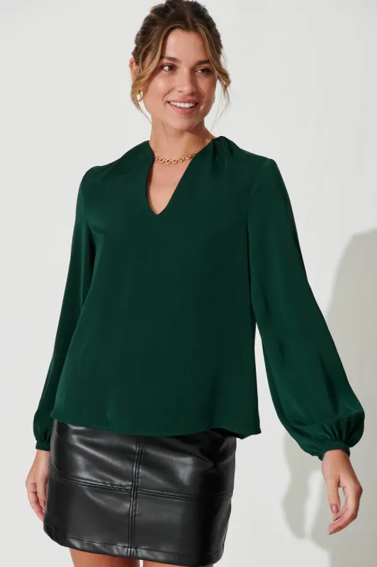 Rydell Shirt With Chain Detail In Emerald Satin sold by St Frock