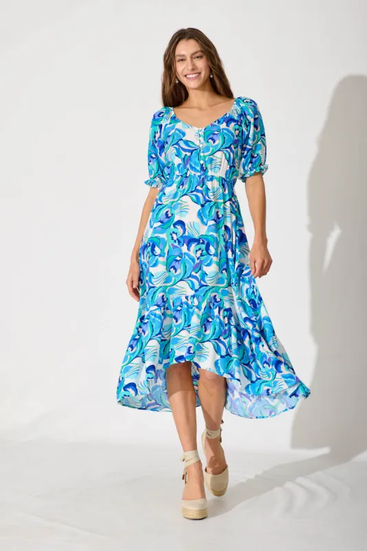 Wave Maxi Dress In Blue With White Print sold by St Frock