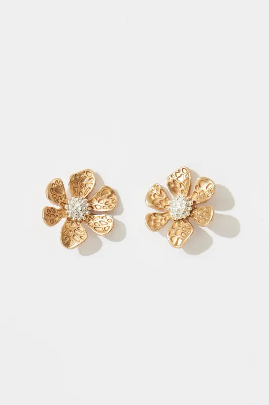 Mae Floral Earrings In Gold sold by St Frock