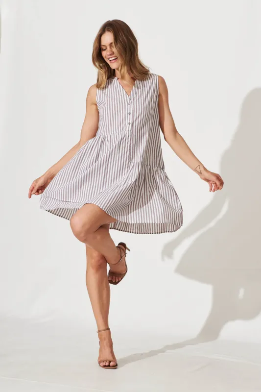 Samba Dress In Taupe And White Stripe Cotton sold by St Frock