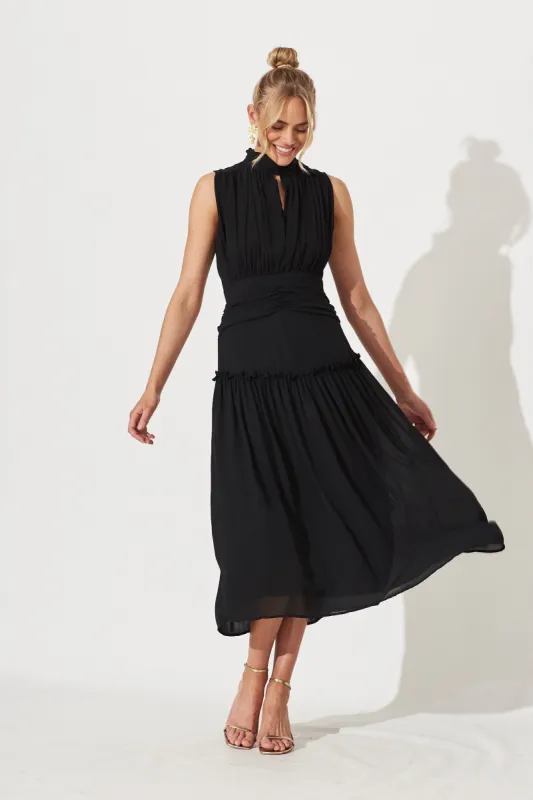 Roxanna Midi Dress In Black Chiffon sold by St Frock