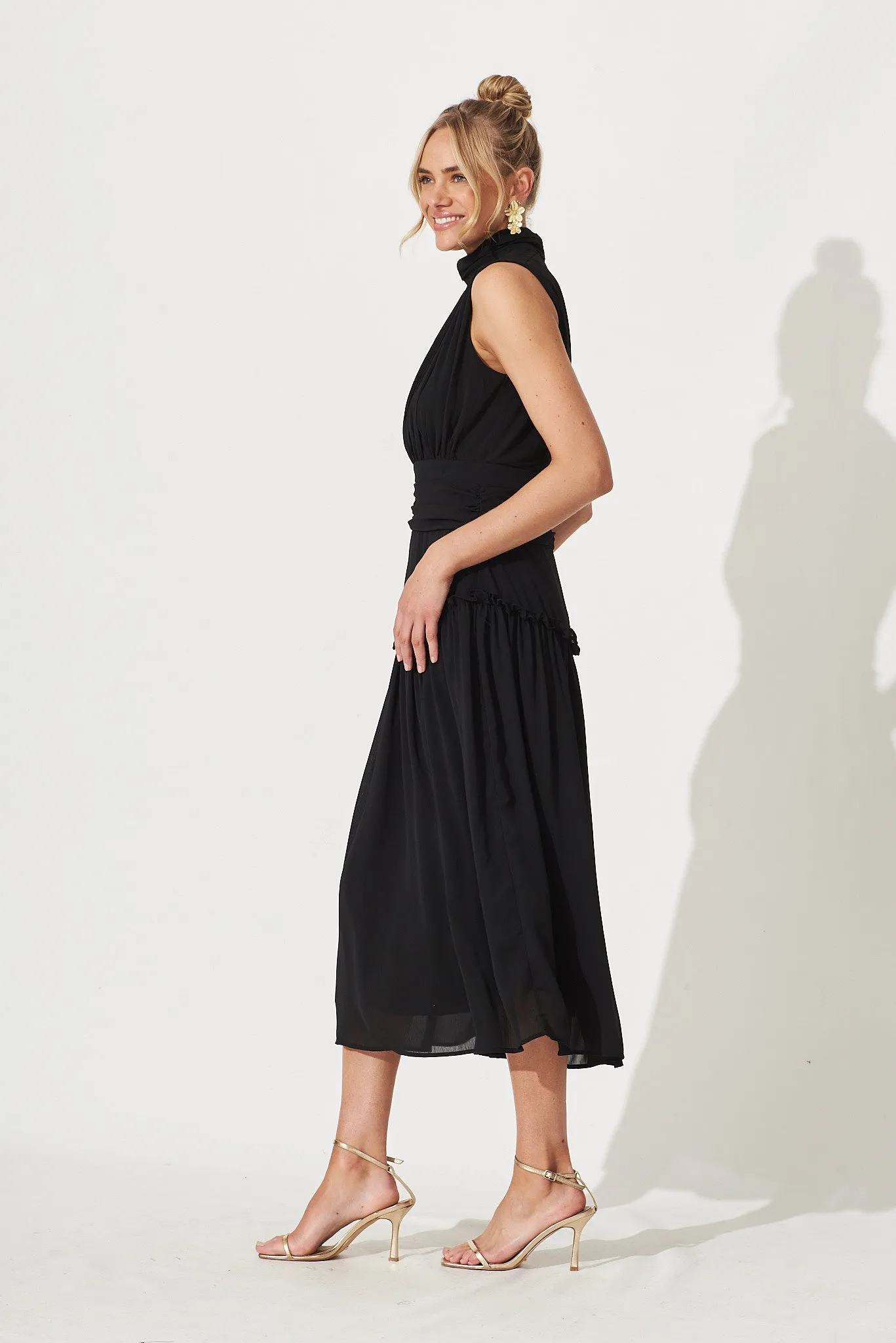 Roxanna Midi Dress In Black Chiffon sold by St Frock product image thumbnail 3