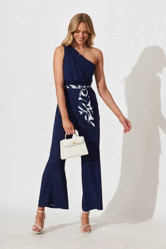 Bexley One Shoulder Jumpsuit In Navy sold by St Frock