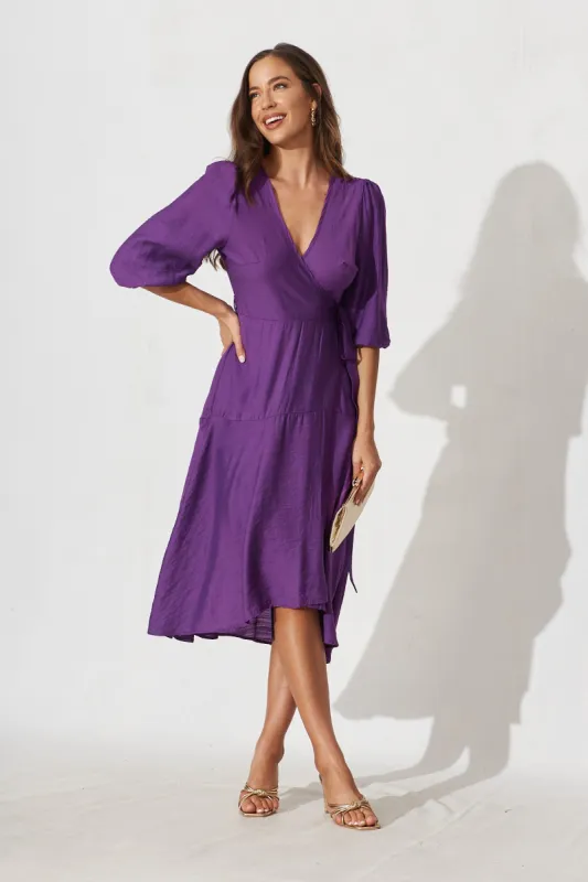 Acacia Wrap Midi Dress In Royal Purple sold by St Frock