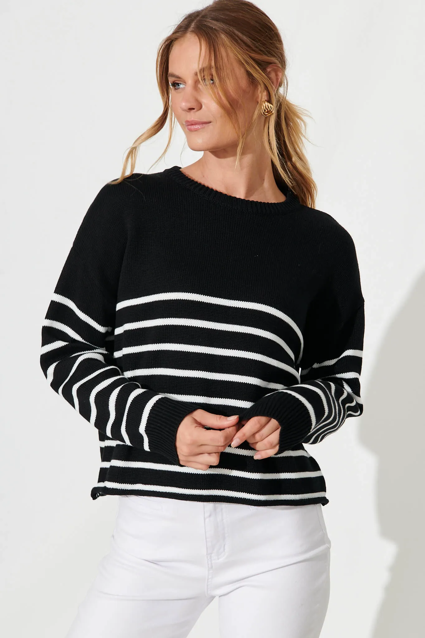 Locklear Knit In Black With White Stripe Cotton Blend sold by St Frock