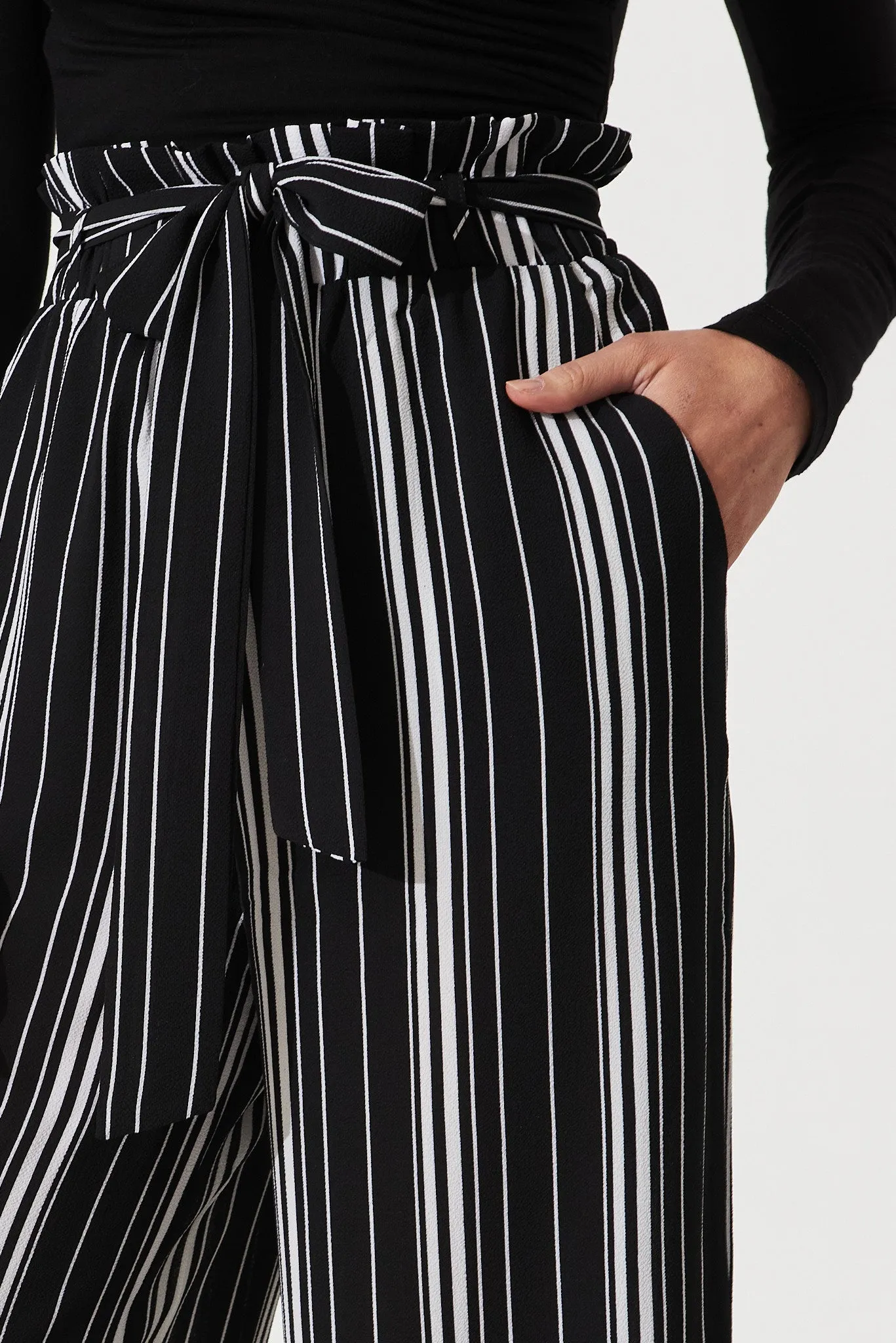 Darlene Pants In Black With White Stripe Crepe sold by St Frock product image thumbnail 5