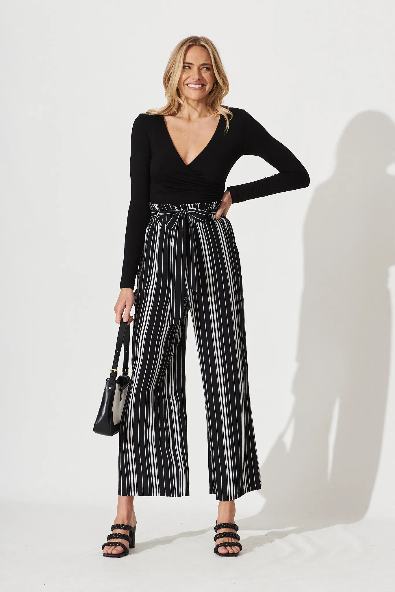 Darlene Pants In Black With White Stripe Crepe sold by St Frock