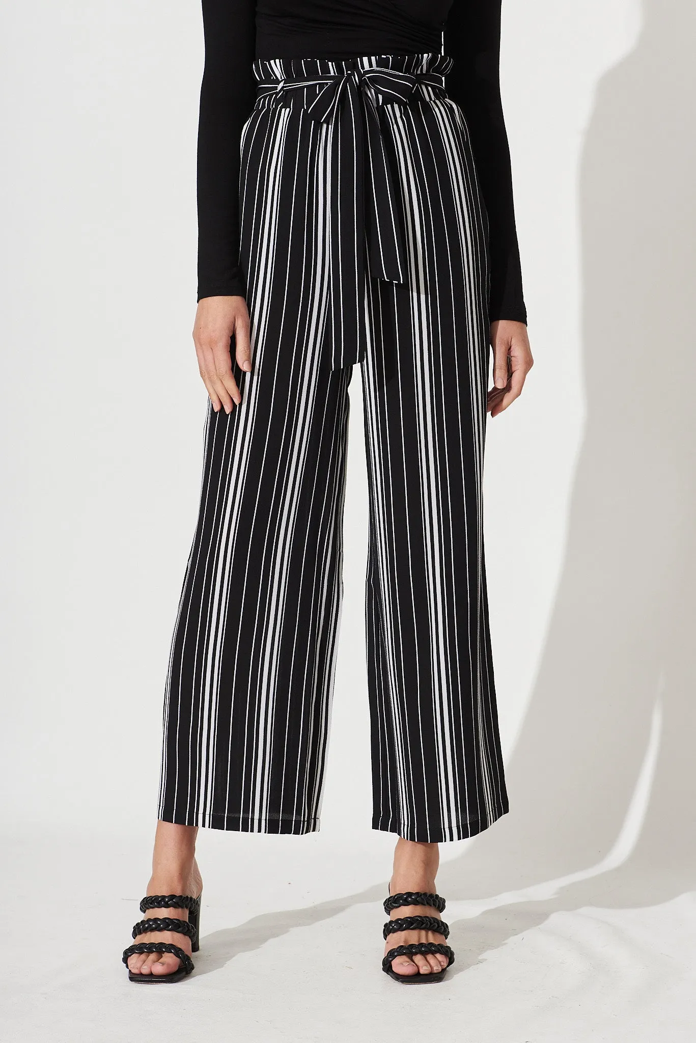 Darlene Pants In Black With White Stripe Crepe sold by St Frock product image thumbnail 2