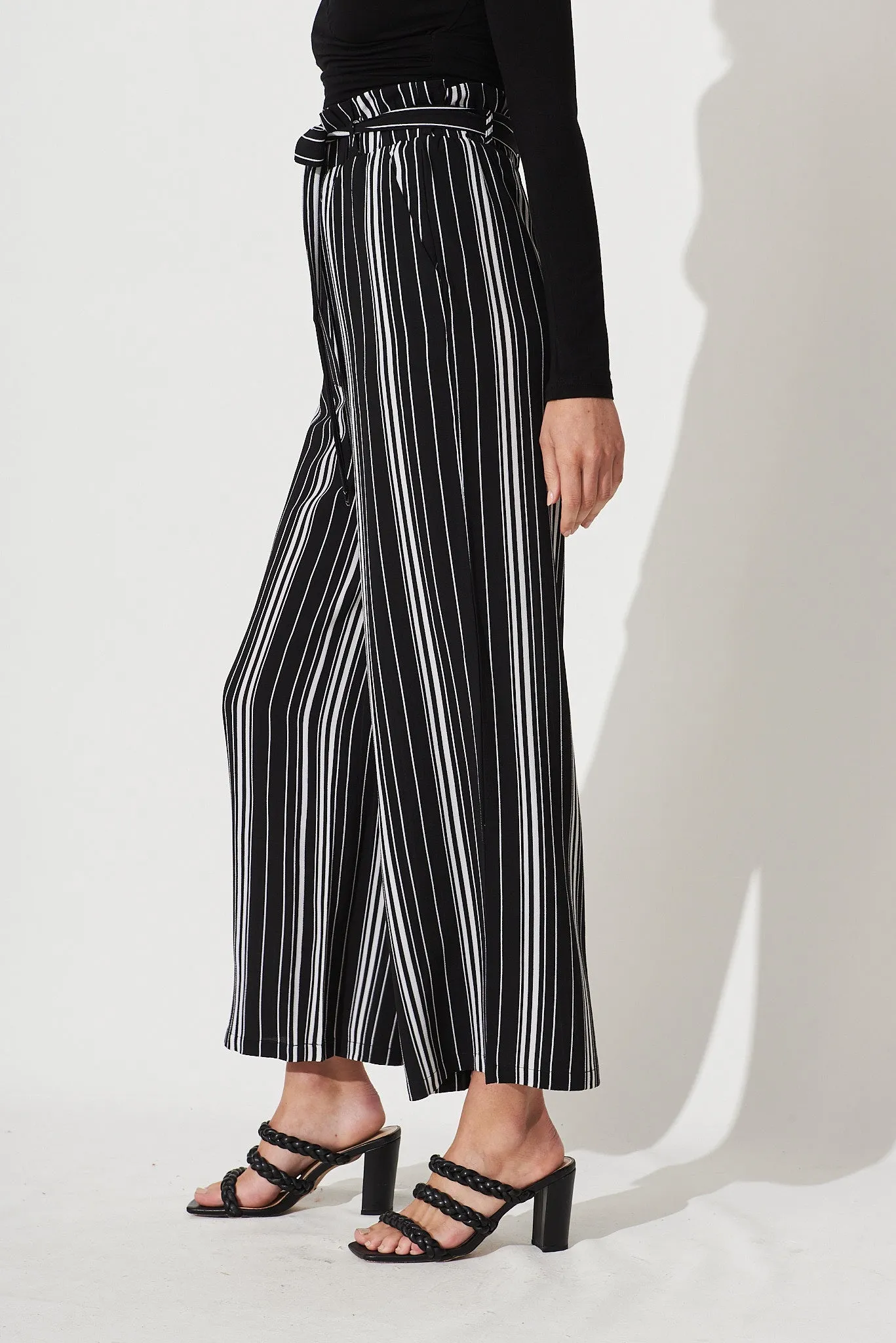 Darlene Pants In Black With White Stripe Crepe sold by St Frock product image thumbnail 3
