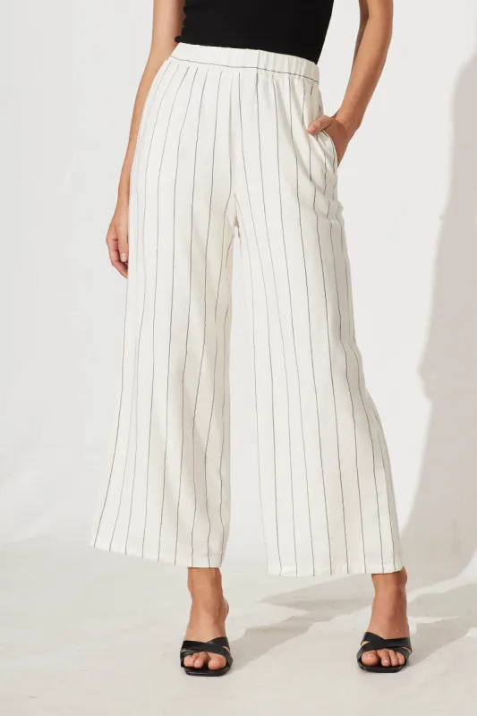 Eloisa Pant In Cream With Black Pinstripe Cotton Linen sold by St Frock