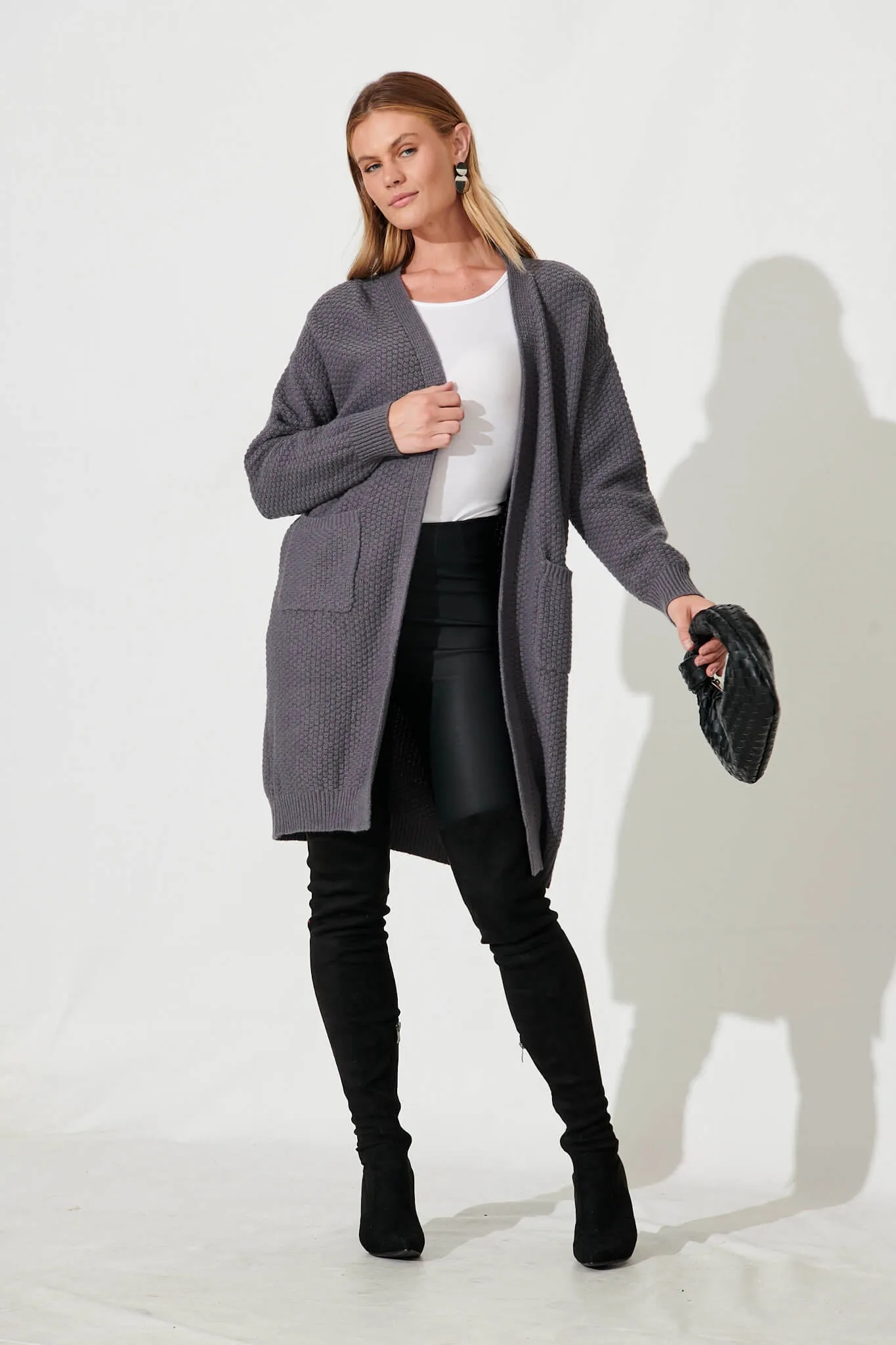 Arvon Knit Cardigan In Dark Grey Wool Blend sold by St Frock product image thumbnail 3