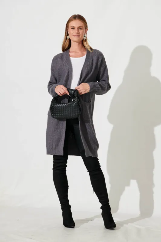 Arvon Knit Cardigan In Dark Grey Wool Blend sold by St Frock