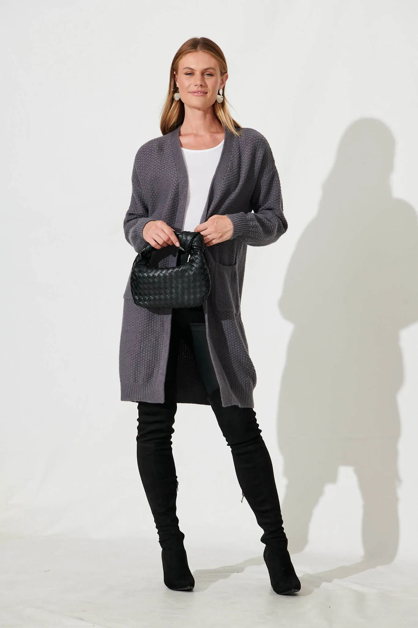 Arvon Knit Cardigan In Dark Grey Wool Blend sold by St Frock