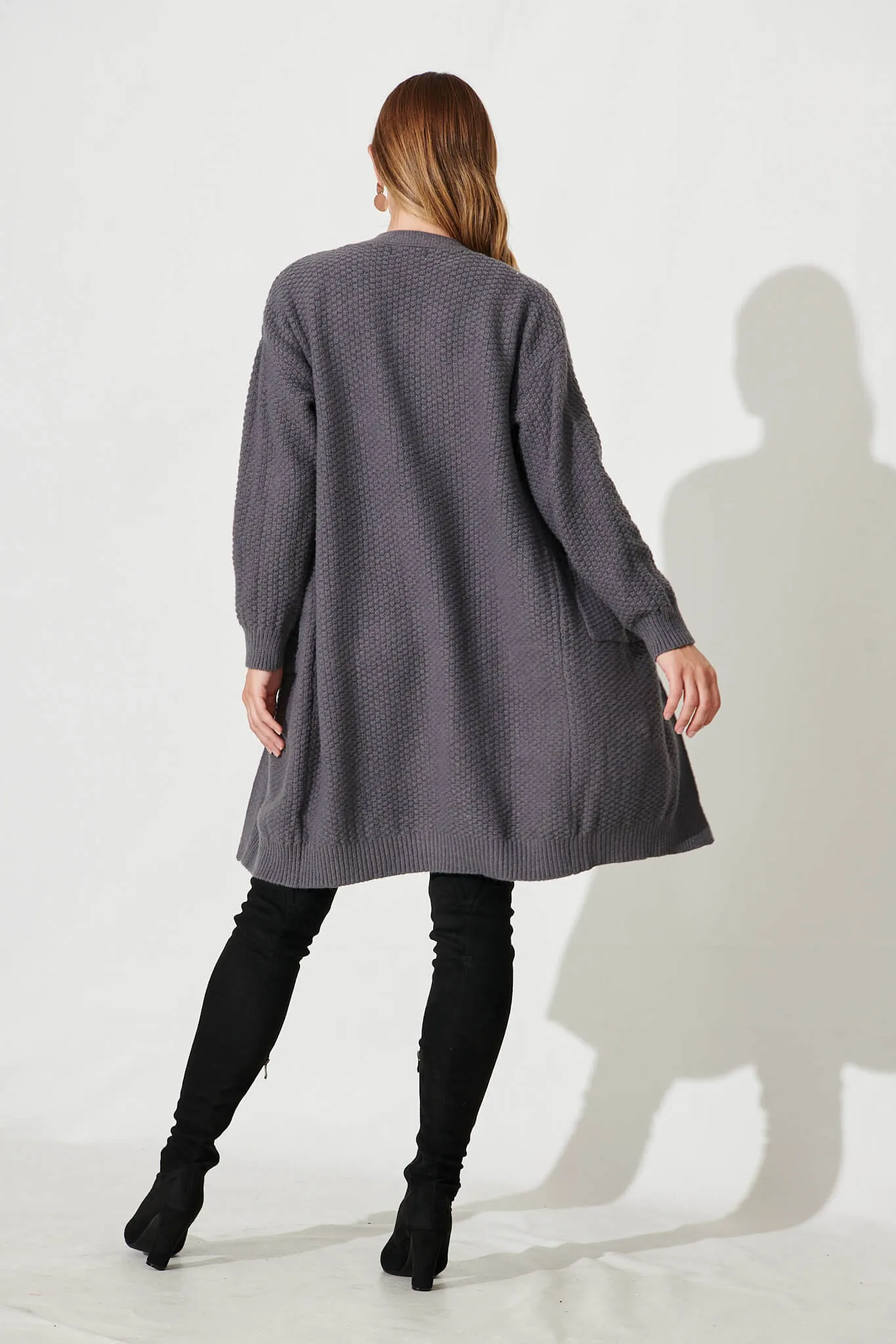 Arvon Knit Cardigan In Dark Grey Wool Blend sold by St Frock product image thumbnail 5