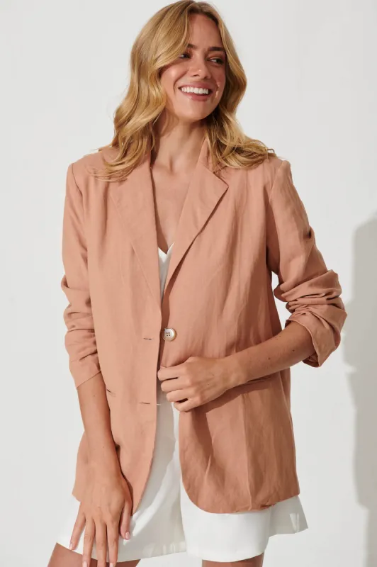 Pevita Blazer In Pale Orange Cotton Linen sold by St Frock