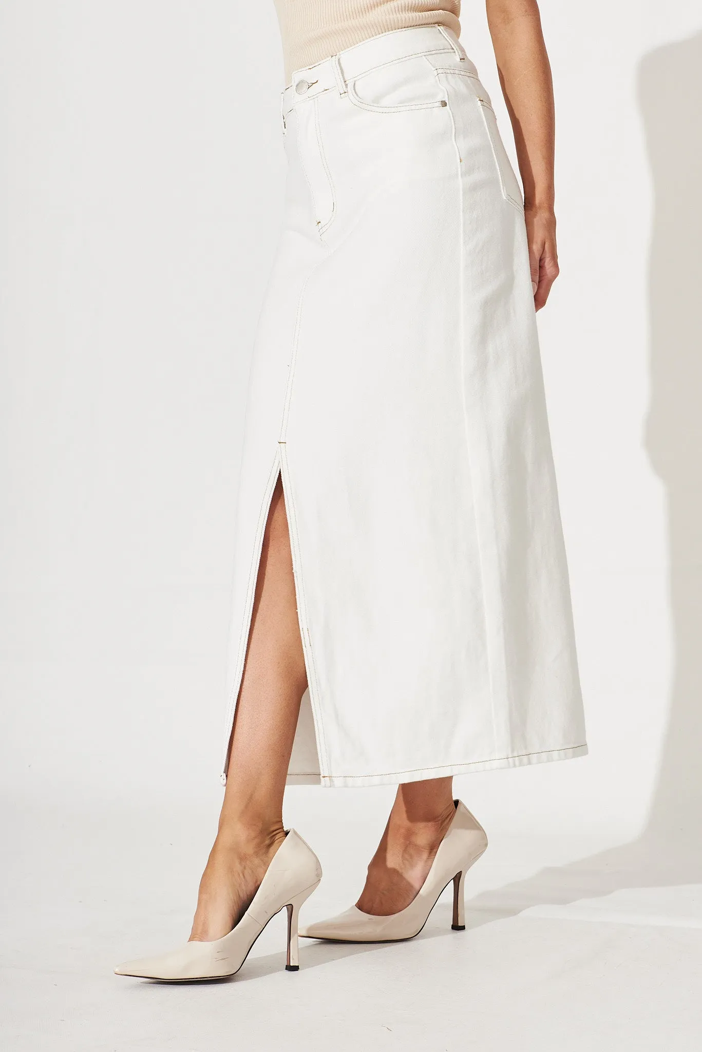 Lattice Maxi Denim Skirt In White sold by St Frock product image thumbnail 2