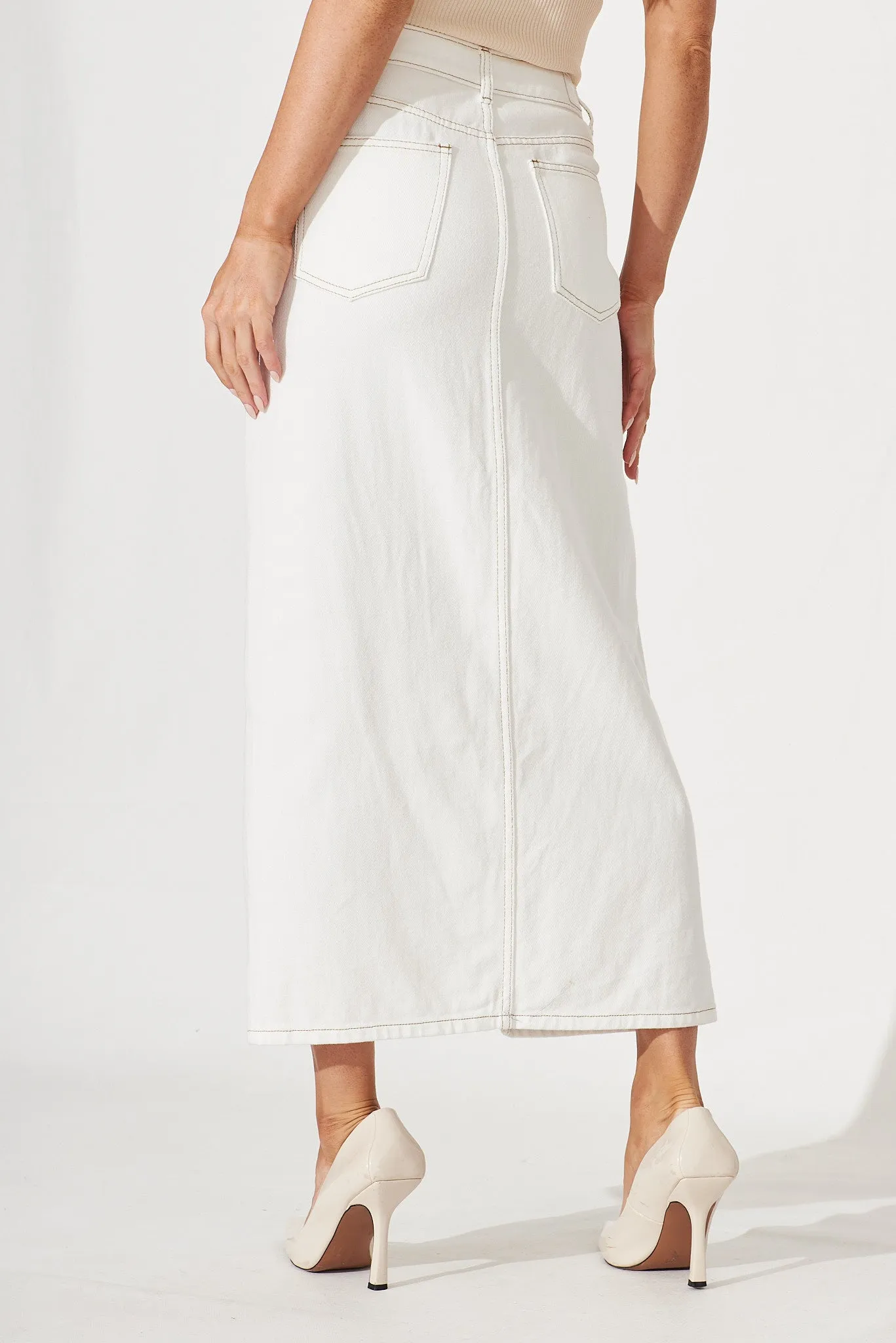 Lattice Maxi Denim Skirt In White sold by St Frock product image thumbnail 3