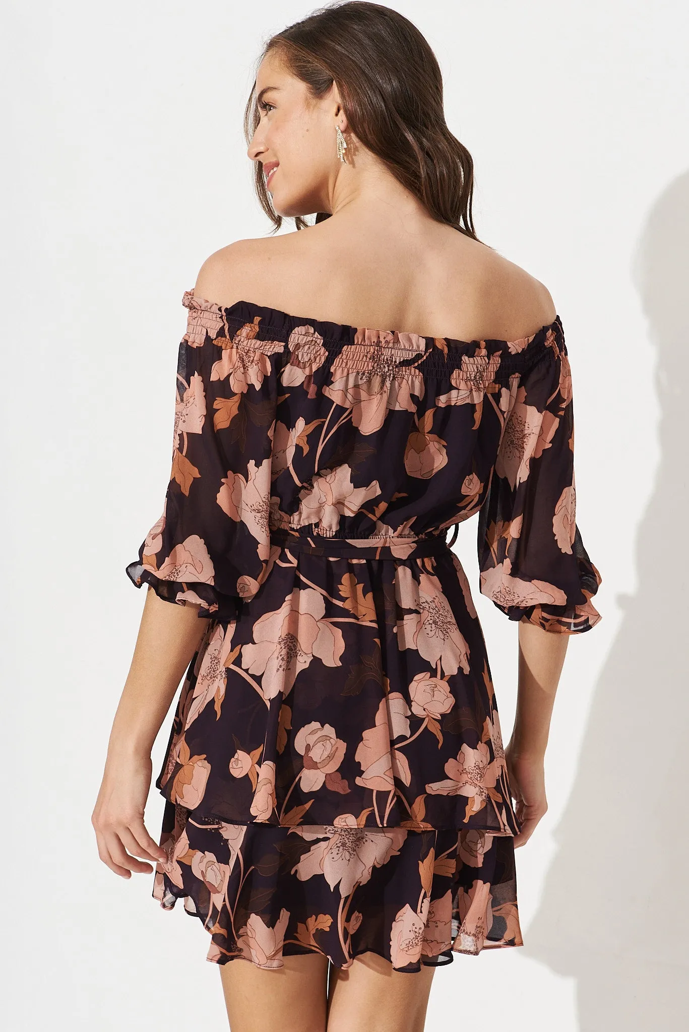 Amorety Dress In Navy Blush Floral Chiffon sold by St Frock product image thumbnail 4