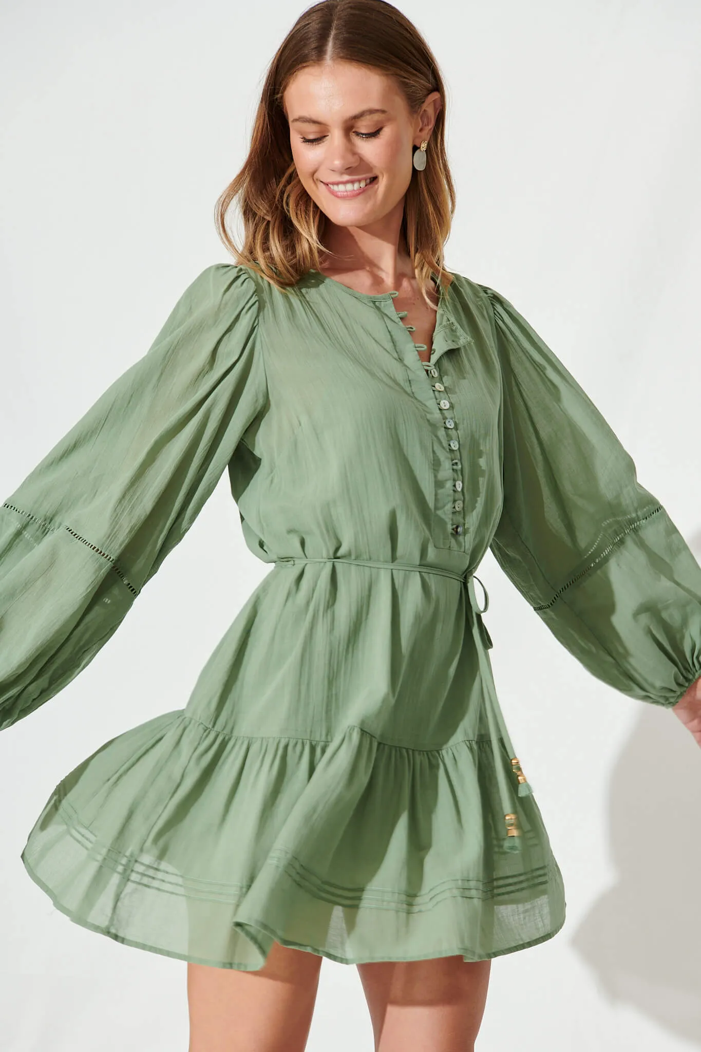 Bella Dress In Khaki Cotton sold by St Frock