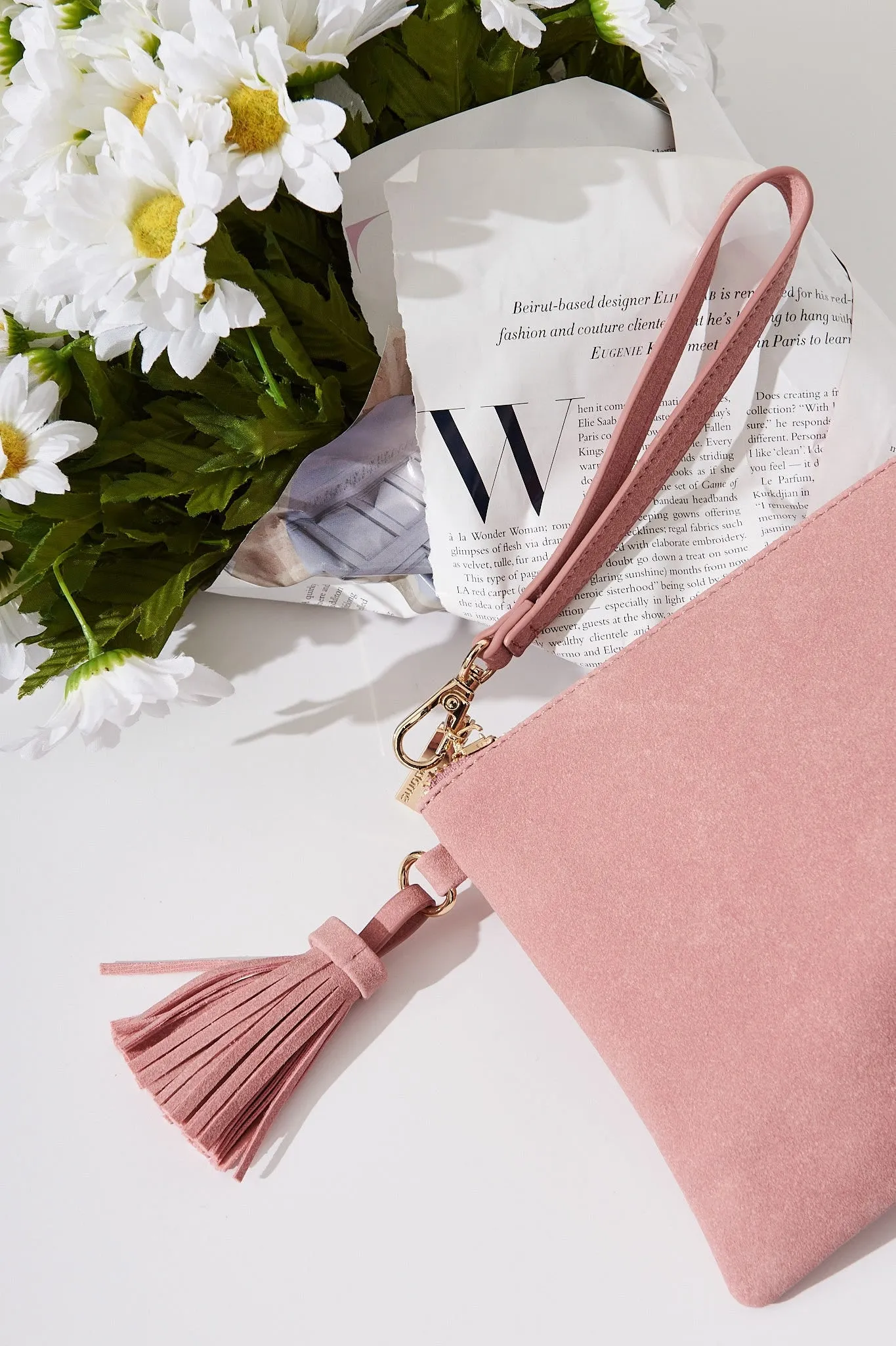 august + delilah Mauvery Clutch in Pink Suedette sold by St Frock product image thumbnail 4